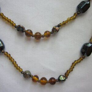 Brown Honey Glass Beaded Necklace